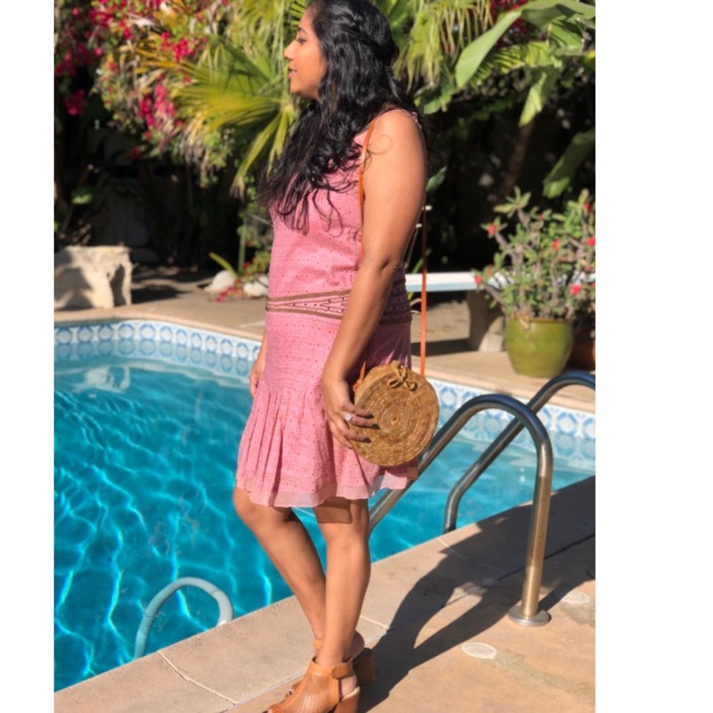 Vintage Bohemian Beaded Dress with Exotic Print